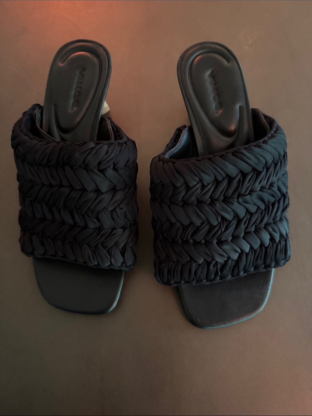Vince Black Braided Wide-Band Slide Sandals